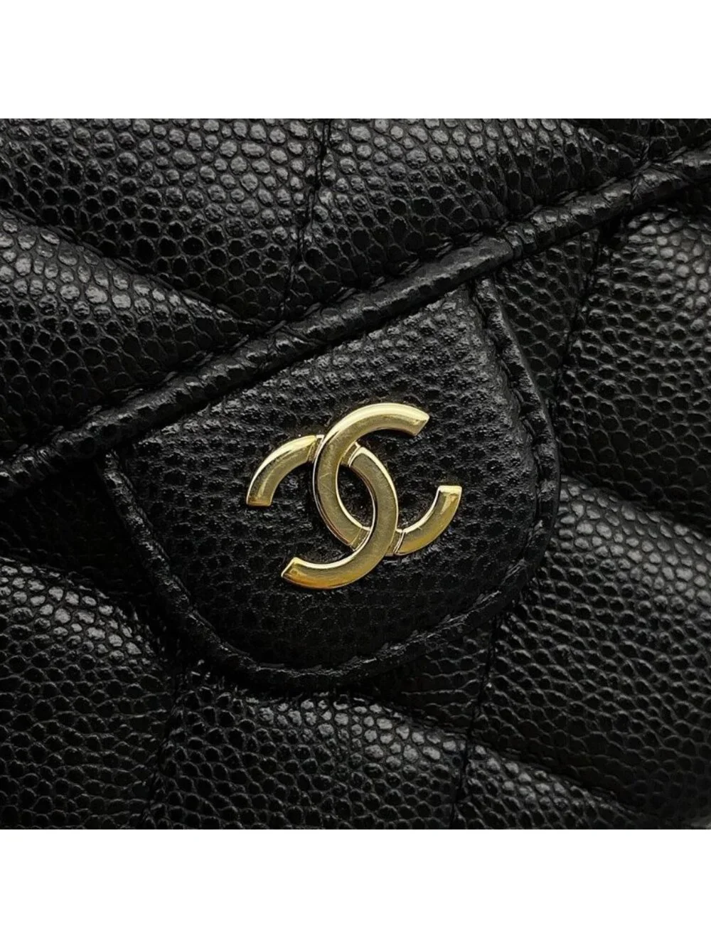 Chanel Chain Shoulder Bag Quilted CC Logo Classic Clutch Caviar Leather Black